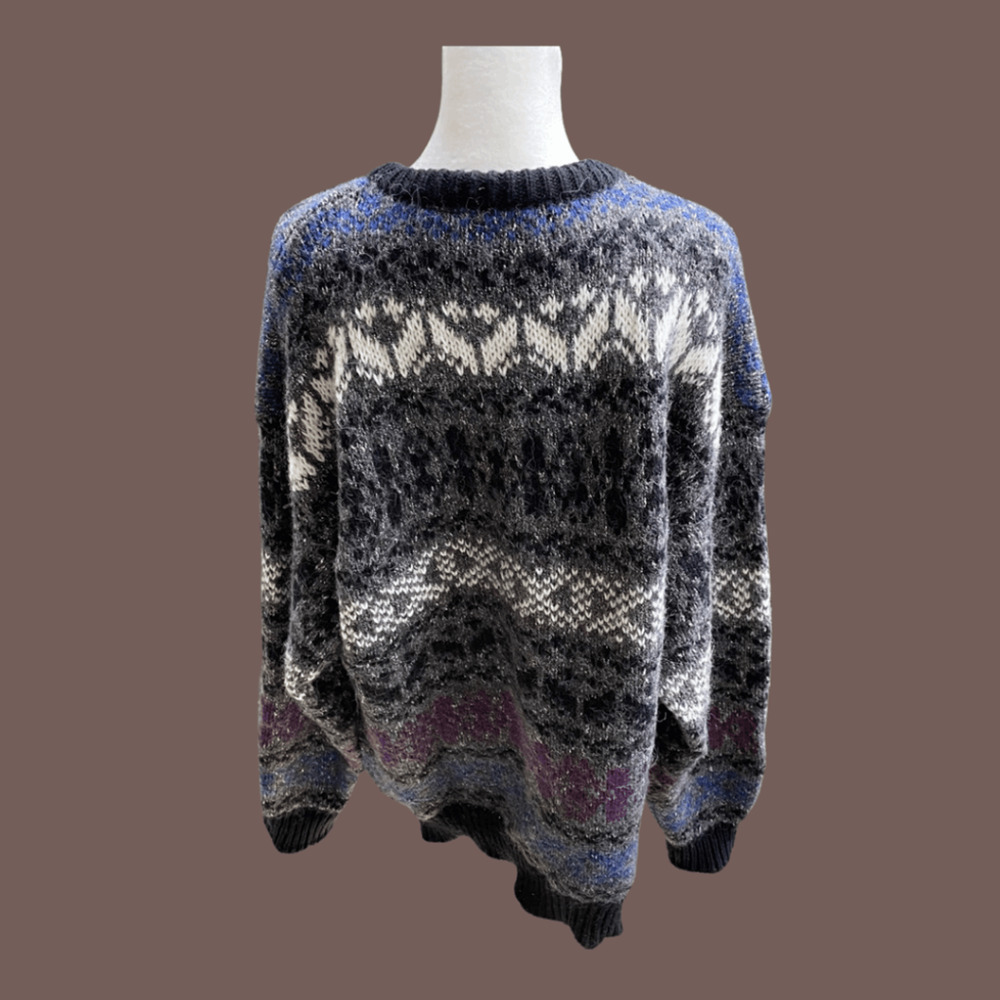 River Trader Wool Blend Sweater | Gray Fair Isle | Size XL | Vintage - Picture 3 of 4